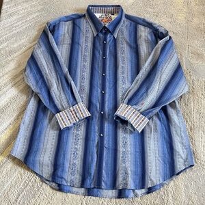 ROBERT GRAHAM Flip Cuff Long Sleeve dress Shirt Button Front blue XXXL / 3XL